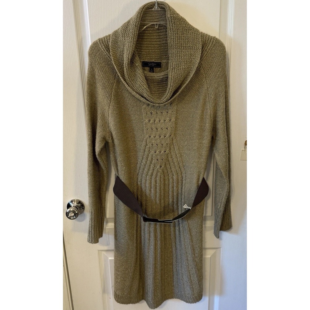 Jessica Simpson Women's Sweater Dress‎ Junior Plus Large Beige Metallic Accents